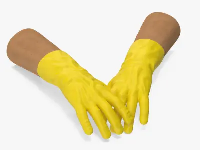  Hands in Yellow Rubber Gloves Rigged for Cinema 4D 