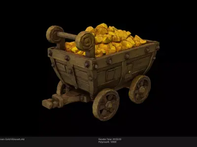 Low Poly Stylized Dwarven Gold Minecart Low-poly 3D model