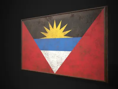 Old Picture Frame With Antique and Barbuda Flag - Game Ready  Low-poly 3D model