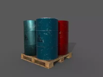 barrels three on pallet Low-poly 3D model
