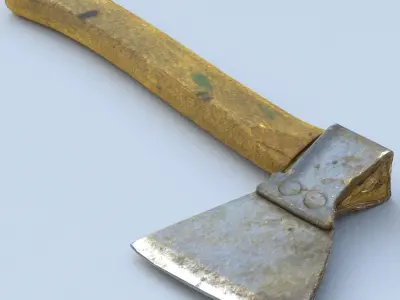 Hatchet High Poly axe with wooden handle 3D model