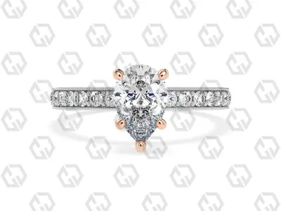 Ring 217 Pear shape milgrain pave set with Gems 3D print model