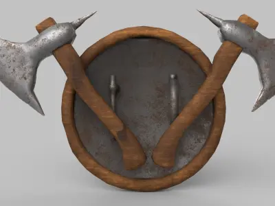 shield and axe Low-poly 3D model