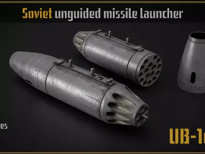 Game ready model of  UB-16-57 unguided missile rockets launcher Low-poly 3D model