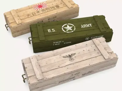 Army crates WWII collection Low-poly 3D model