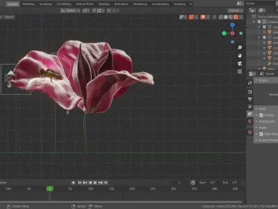 Bouganville flower with hornet 3D model