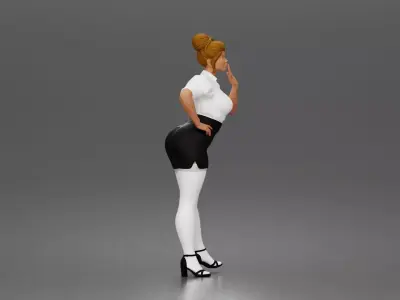 Secretary blows kiss wearing buttoned blouse skirt heels 3D print model