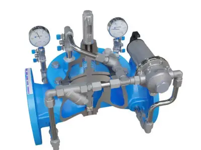 Mechanical 3D valve with pressure gauges Free 3D model