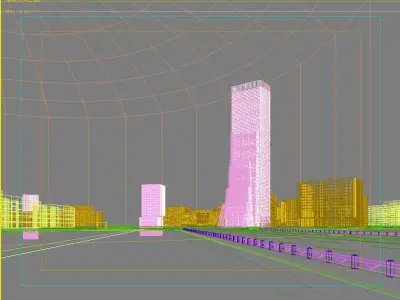 Architecture city with tall buildings and grass 3D model