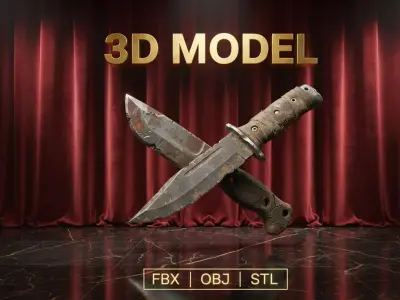 Post Apocalyptic Survival Knife Rusted Combat Blade Free low-poly 3D model