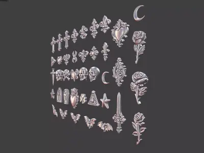 set of 40 Gothic 3D Elements for Jewelry Game Design  3D print model