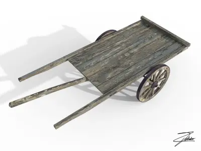 Wooden cart Low-poly 3D model buy