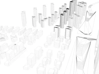 Urban highrise building ancillary building commercial industrial 3D model