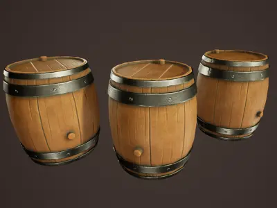 Stylized Western Wooden Barrel Low-poly 3D model