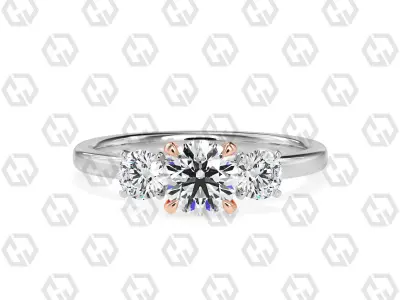 Ring 109 Round Shape 3 stone ring with round 3D print model