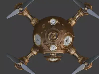 Stylized 3D Steampunk Maintenance Drone Low-poly 3D model