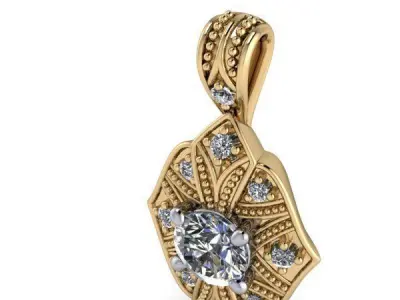 Antique Filigree miligrain pendant with round stone 3D print model