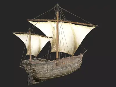 Galeon Medieval Ship Game-Ready Low-Poly 3D Model Low-poly 3D model