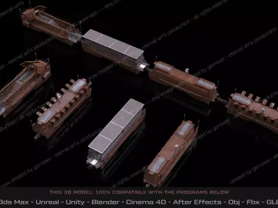 Military Armored Train - Transport Pack Low-poly 3D model