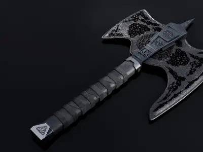 Viking Battle Axe Low-poly 3D model 4