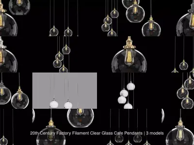 20th Century Factory Filament Clear Glass Cafe Pendants 3D Model Pack