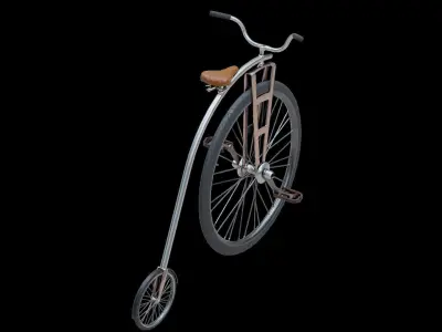 Velocipede bicycle with wooden handle Low-poly 3D model