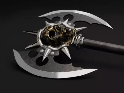Fantasy Skull Battle Axe - PBR Game Ready Weapon 3D model