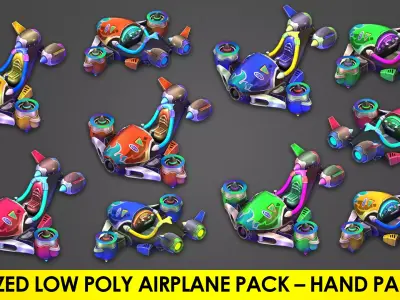 Stylized Low Poly Airplane Pack Hand-Painted 5 Variations Low-poly 3D model