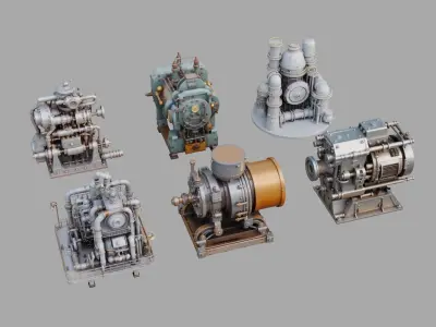 Industrial Machines Pack Low-poly 3D model
