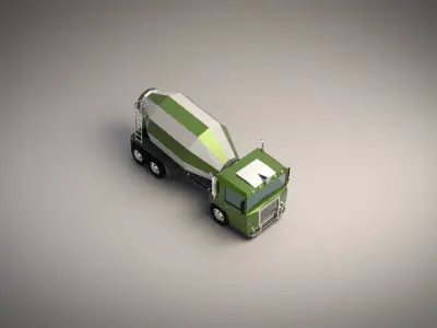 Low-Poly Cartoon Concrete Mixer Truck Low-poly 3D model