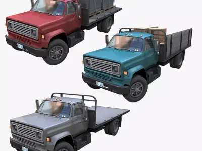 80s Industrial flatbed truck Low-poly 3D model