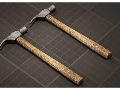 Classic Claw Hammer with Weathered Wood Handle Low-poly 3D model