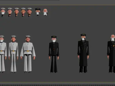 collection soldiers sailors Low-poly 3D model