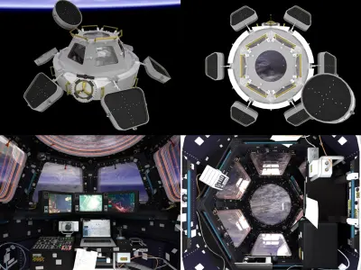 ISS Cupola module interior/exterior (Low Poly) 3D model