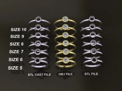 Bezel Single Diamond Ring 4mm50 Mix Size 3D print model