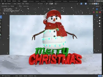 Animated Snowman and Merry Christmas 3D model