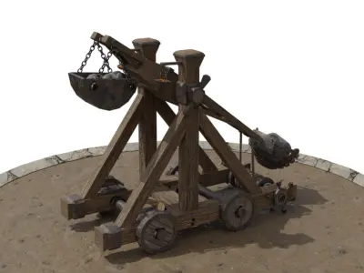 Detailed Catapult Model made in Blender - Rigged and Animated  3D model