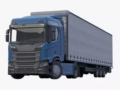 Generic truck with cargo trailer Low-poly 3D model
