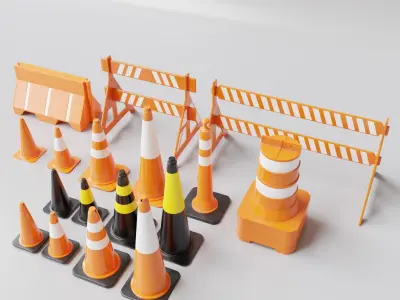 Road Cones and Barricades Vol 1 3D Model Pack