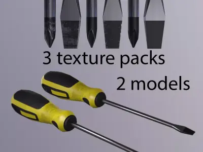 Crosshead and flathead screwdrivers set Low-poly 3D model