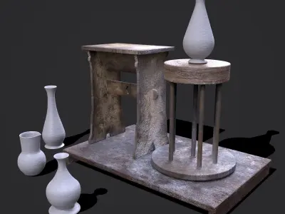 Earthenware Jugs and Pottery Wheel Design One  3D Model Pack