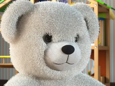 Teddy Bear Light Color Sitting Fur 3D model