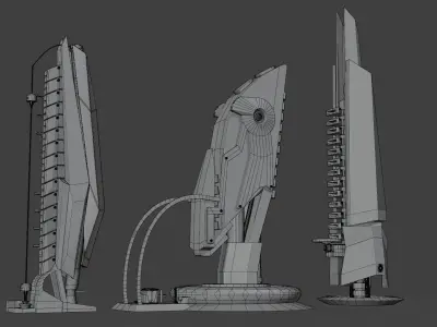 Low Poly Sci-Fi kitbash mini set Low-poly 3D model