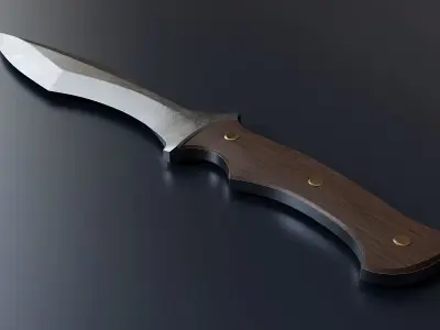 Hunting knife with wooden grips 4 Low-poly 3D model