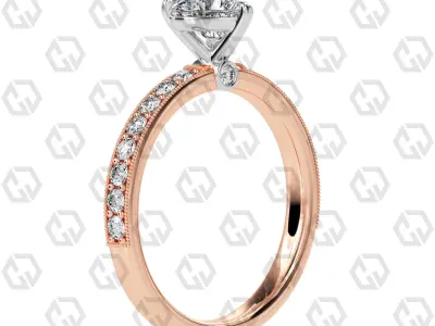 Ring 164 Heart Shape milgrain pave set ring with Gems 3D print model