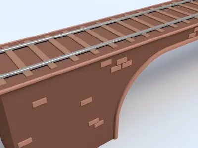 Cartoon Train Track on Bridge Low-poly 3D model