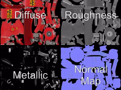 Red Industrial Tank Model Pack with Hazard Symbols Low-poly 3D model