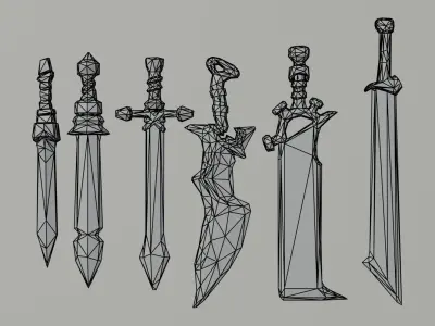 Cartoon swords and shileds Polygonal Style Low-poly 3D model