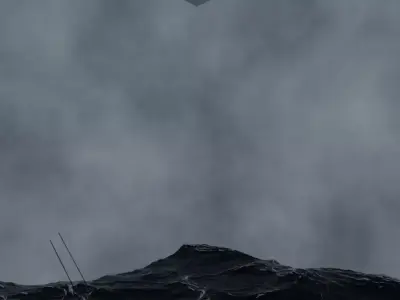 Realistic Stormy Ocean and Boat 3D Animation 3D model
