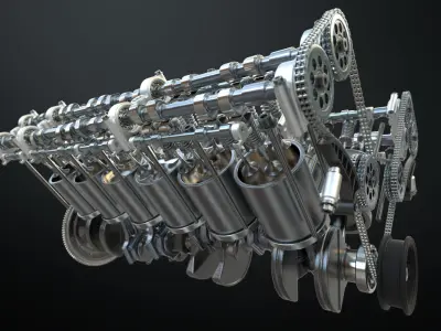  V12 Engine Working Animated 3D model